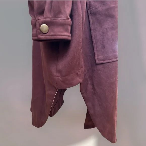 Oversized a Anthropology Pilot sz SM duster in rose faux suede soft cozy snaps - Picture 5 of 8